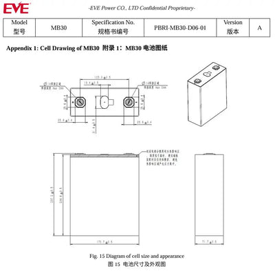 New Grade A EVE MB30 LiFePO4 Battery, 306Ah EVE