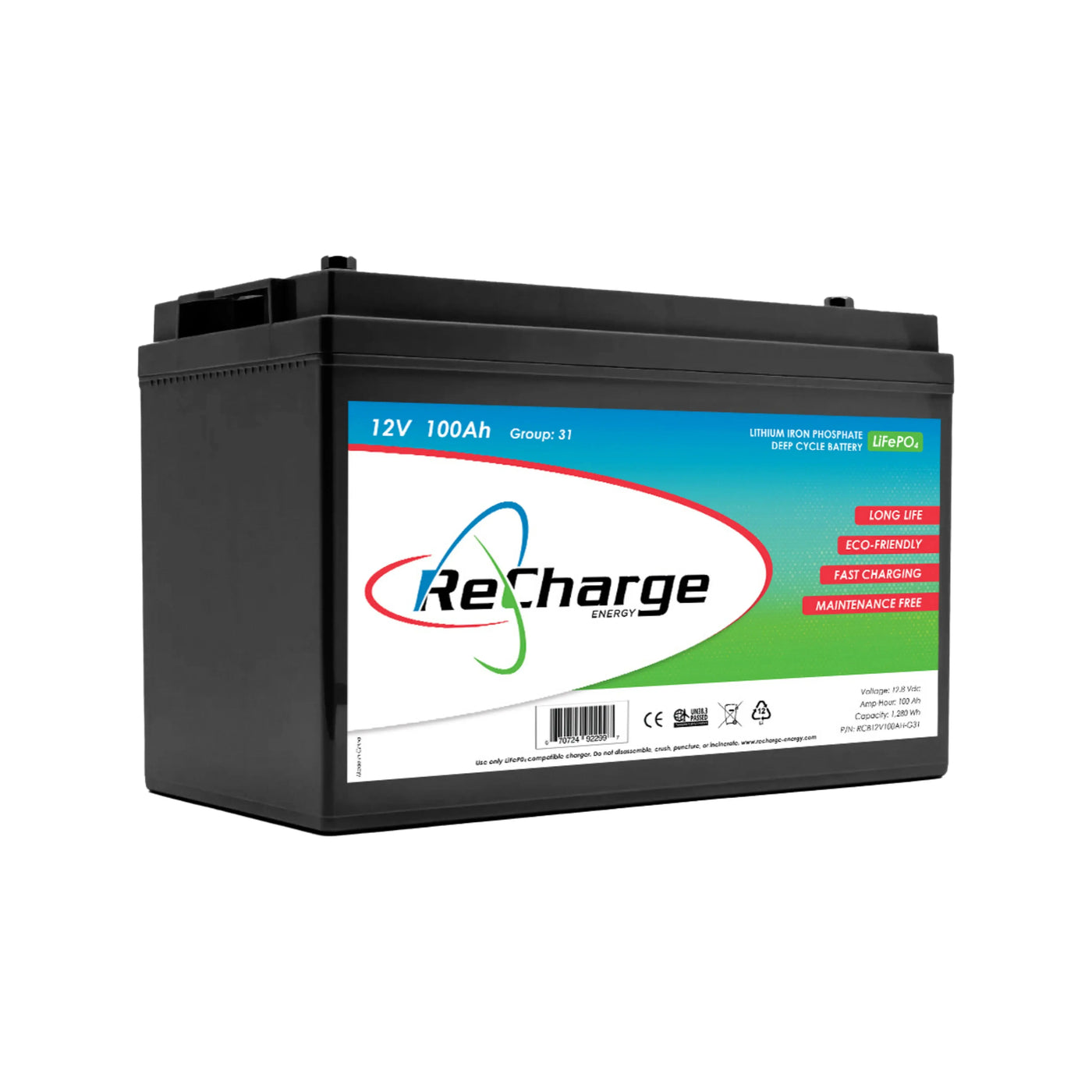 ReCharge Energy 12v 100Ah LiFePO4 Deep Cycle Battery ReCharge Energy